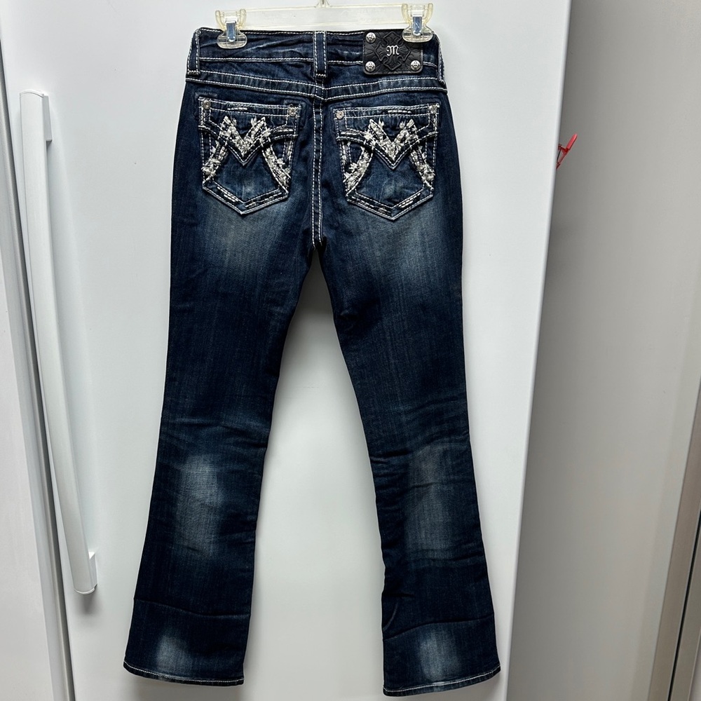 Miss Me Dark Blue Embroidered Flare Jeans